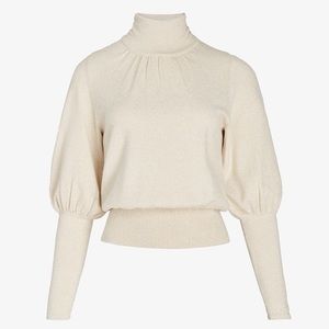 Metallic High Ribbed Blouson Sleeve Turtleneck